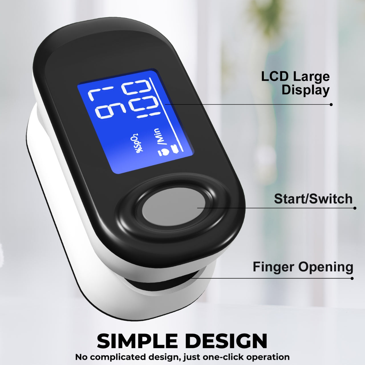 Finger Pulse Oximeter, Blood Oxygen Saturation and Pulse Rate Monitor, Includes 2x AAA Batteries, Lanyard, Suitable for Elderly and Adults Use