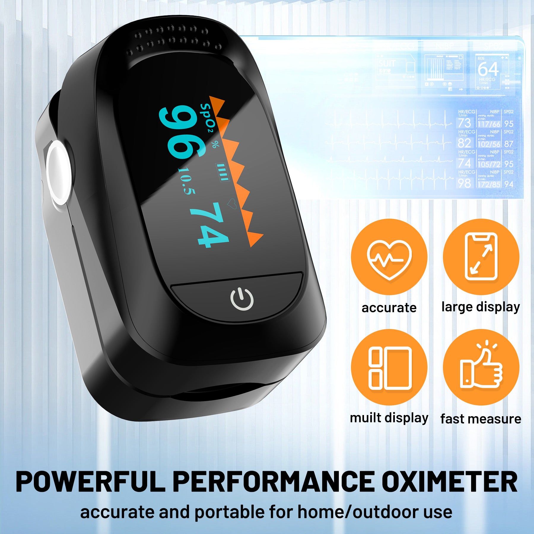 Finger Pulse Oximeter, Blood Oxygen Saturation and Pulse Rate Monitor, Includes 2x AAA Batteries, Lanyard, Suitable for Elderly and Adults Use