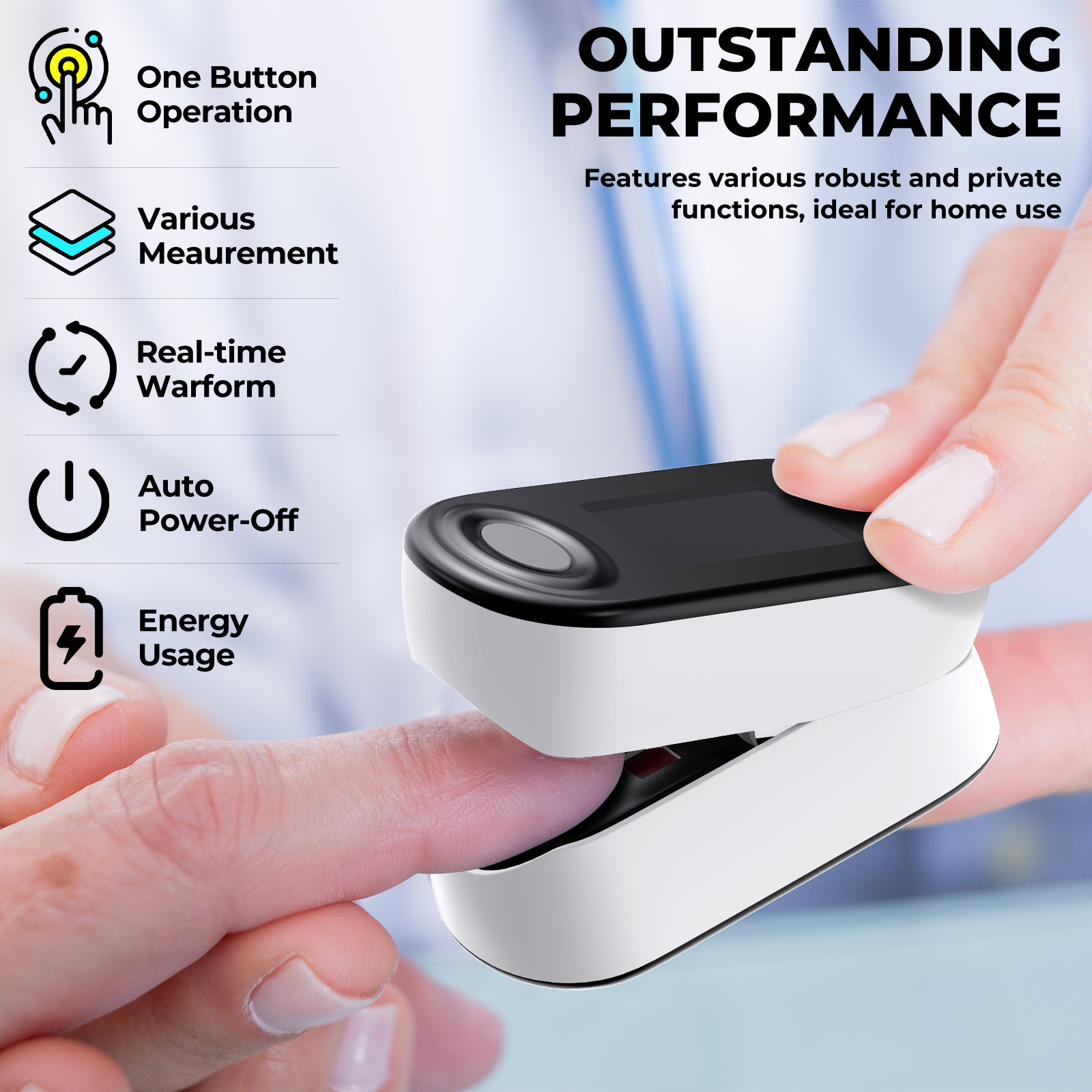 Finger Pulse Oximeter, Blood Oxygen Saturation and Pulse Rate Monitor, Includes 2x AAA Batteries, Lanyard, Suitable for Elderly and Adults Use