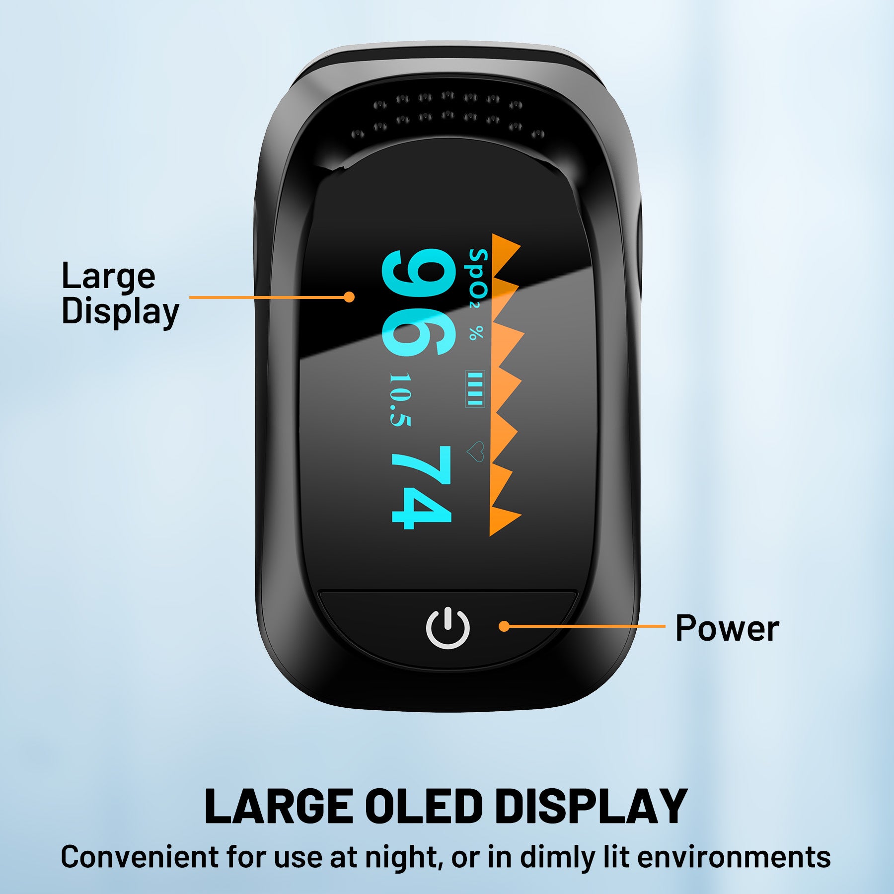 Finger Pulse Oximeter, Blood Oxygen Saturation and Pulse Rate Monitor, Includes 2x AAA Batteries, Lanyard, Suitable for Elderly and Adults Use