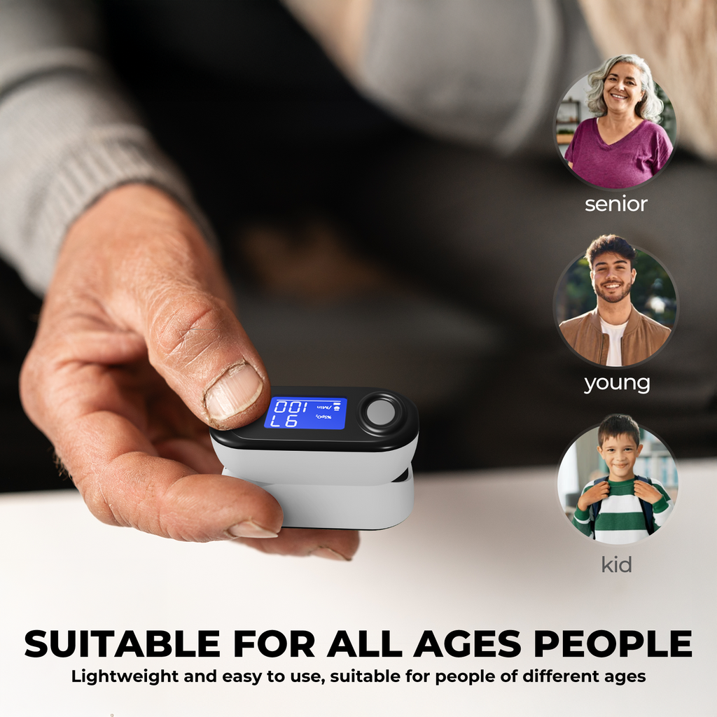 Finger Pulse Oximeter, Blood Oxygen Saturation and Pulse Rate Monitor, Includes 2x AAA Batteries, Lanyard, Suitable for Elderly and Adults Use