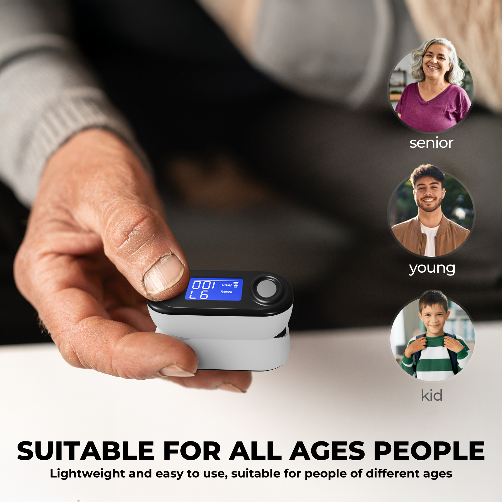 Finger Pulse Oximeter, Blood Oxygen Saturation and Pulse Rate Monitor, Includes 2x AAA Batteries, Lanyard, Suitable for Elderly and Adults Use